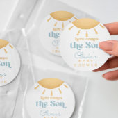 Retro Sunshine Boy Baby Shower Runder Aufkleber