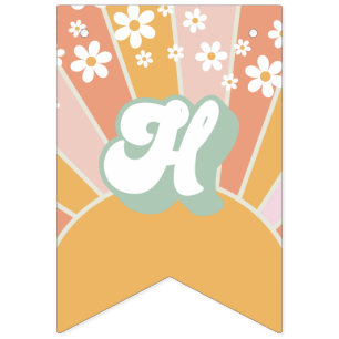Retro Sunshine daisine boho Blumengebirgsbanner Wimpelkette