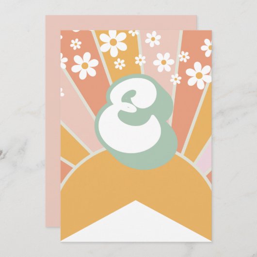 Retro Sunshine daisine boho blumengestalt Banner E Einladung (Vorne/Hinten)
