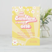 Retro Sunshine daisy boho florale ersten Geburtsta Einladung (Stehend Vorderseite)