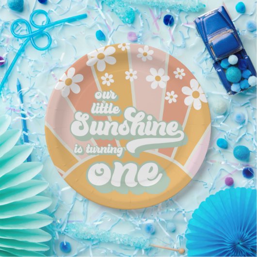 Retro Sunshine daisy boho florale ersten Geburtsta Pappteller (Party)