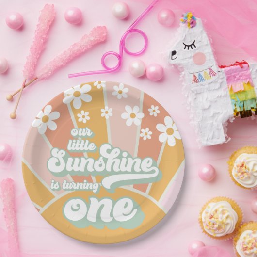 Retro Sunshine daisy boho florale ersten Geburtsta Pappteller (Party)