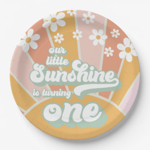 Retro Sunshine daisy boho florale ersten Geburtsta Pappteller