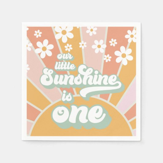 Retro Sunshine daisy boho florale ersten Geburtsta Serviette (Vorderseite)