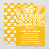 Retro Sunshine Double Graduation Party Einladung (Vorne/Hinten)