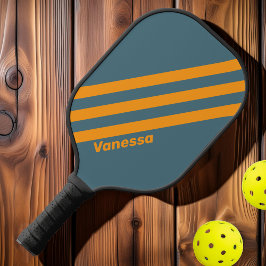 Retro Sunshine Drei Streifen mit Namen Pickleball Schläger