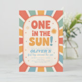 Retro Sunshine First Birthday Einladung (Stehend Vorderseite)