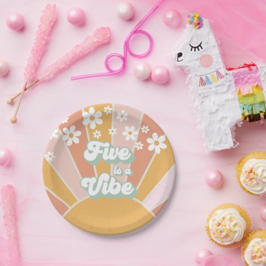 Retro Sunshine Five ist ein Vibe Hippie Pappteller (Party)
