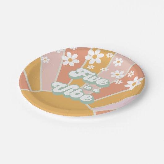 Retro Sunshine Five ist ein Vibe Hippie Pappteller (Schrägansicht)