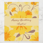 Retro Sunshine Floral- Gelbe Blumen Weinetikett (Einzelnes Label)