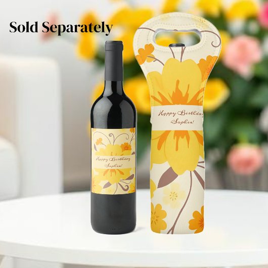 Retro Sunshine Floral- Gelbe Blumen Weinetikett