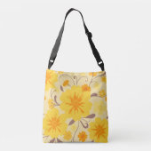 Retro Sunshine Floral Yellow Flowers Tragetaschen Mit Langen Trägern (Rückseite)