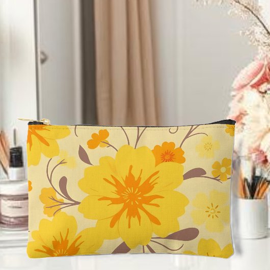 Retro Sunshine Floral Yellow Flowers Zubehörtasche