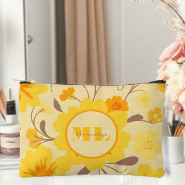 Retro Sunshine Floral Yellow Flowers Zubehörtasche