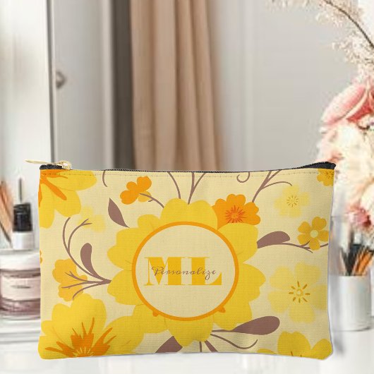 Retro Sunshine Floral Yellow Flowers Zubehörtasche