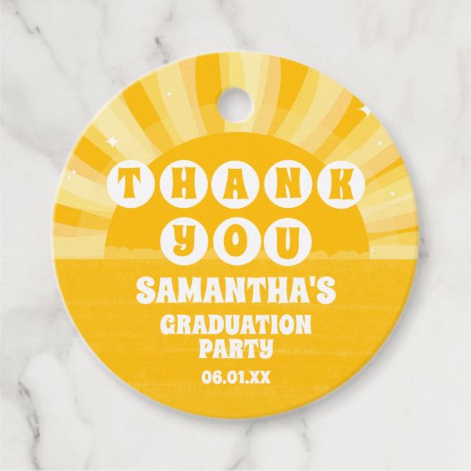 Retro Sunshine Graduation Party Danke Geschenkanhänger (Vorderseite)