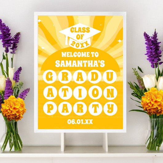 Retro Sunshine Graduation Party Willkommen Poster