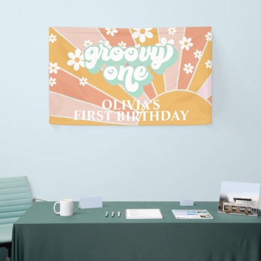Retro Sunshine Groovy One Daisy Birthday Banner (Messeveranstaltung)