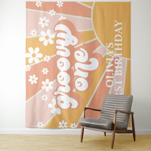 Retro Sunshine Groovy One Daisy Birthday Banner Ta Wandteppich (Beispiel)