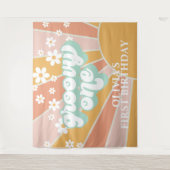 Retro Sunshine Groovy One Daisy Birthday Banner Wandteppich (Vorderseite)