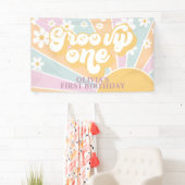 Retro Sunshine Groovy One Pastel Daisy Birthday Banner (Insitu)