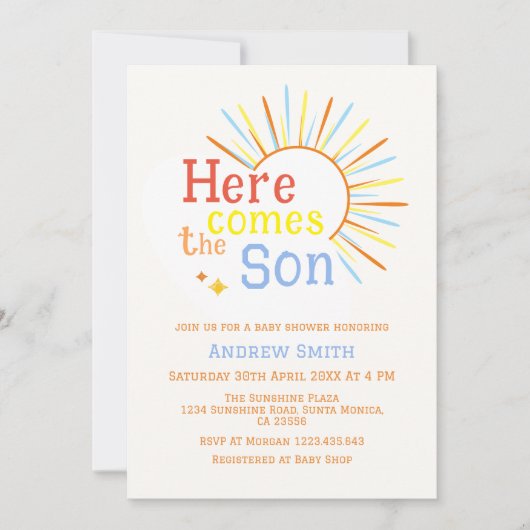Retro Sunshine kommt hier mit der Son Baby Dusche Einladung (Vorderseite)