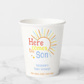 Retro Sunshine kommt hier mit der Son Baby Dusche Pappbecher (Rückseite)