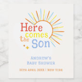 Retro Sunshine kommt hier mit der Son Baby Dusche Weinetikett (Einzelnes Label)