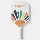 Retro Sunshine Orange White Green Modern Monogram Pickleball Schläger (Vorderseite)