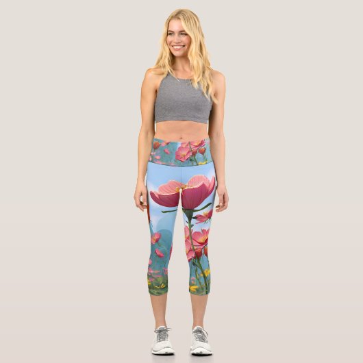 Retro Sunshine Patterns – Bold Colorful  Capri Leggings (Vorderseite)