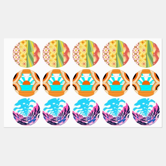 Retro Sunshine Patterns – Bold Colorful  Etiketten (Blatt)