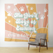 Retro Sunshine Paw Print Hund Geburtstag Wandteppich (Beispiel (Horizontal))