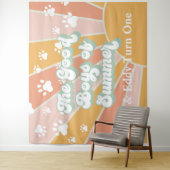 Retro Sunshine Paw Print Hund Geburtstag Wandteppich (Beispiel)