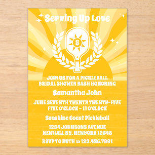 Retro Sunshine Pickleball Brautparty Acryleinladungen