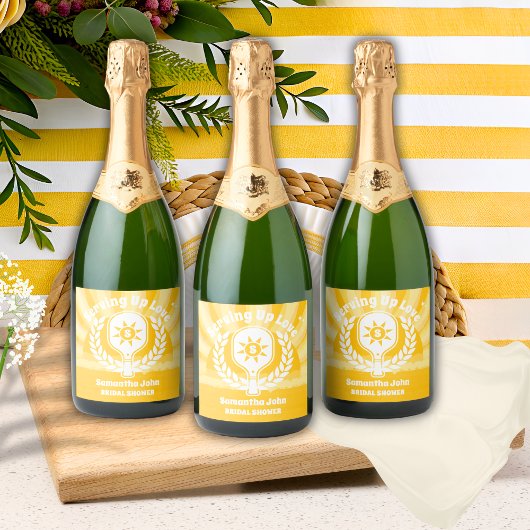 Retro Sunshine Pickleball Brautparty Schaumweinetikett