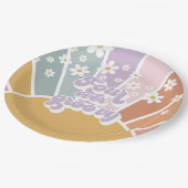 Retro Sunshine Rainbow Daisy 4. Geburtstag Pappteller (Schrägansicht)