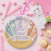 Retro Sunshine Rainbow Daisy One Wild Three Pappteller (Party)