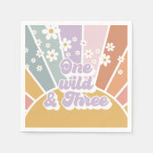 Retro Sunshine Rainbow Daisy One Wild Three Serviette (Vorderseite)