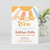 Retro Sunshine Sun Themed Boy Baby Dusche Einladung (Stehend Vorderseite)