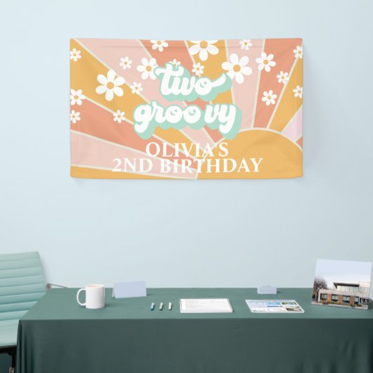 Retro Sunshine Two Groovy Daisy Birthday Banner (Messeveranstaltung)