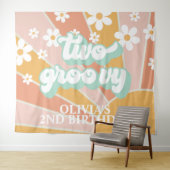Retro Sunshine Two Groovy Daisy Birthday Banner Wandteppich (Beispiel (Horizontal))