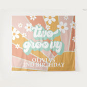 Retro Sunshine Two Groovy Daisy Birthday Banner Wandteppich (Vorderseite (Horizontal))