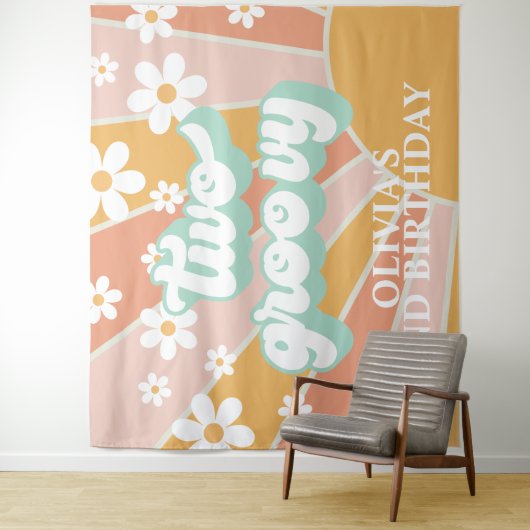 Retro Sunshine Two Groovy Daisy Birthday Banner Wandteppich (Beispiel)