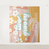 Retro Sunshine Two Groovy Daisy Birthday Banner Wandteppich (Vorderseite)