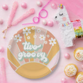 Retro Sunshine Two Groovy Daisy Birthday Pappteller (Party)