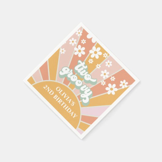 Retro Sunshine Two Groovy Daisy Birthday Serviette (Ecke)