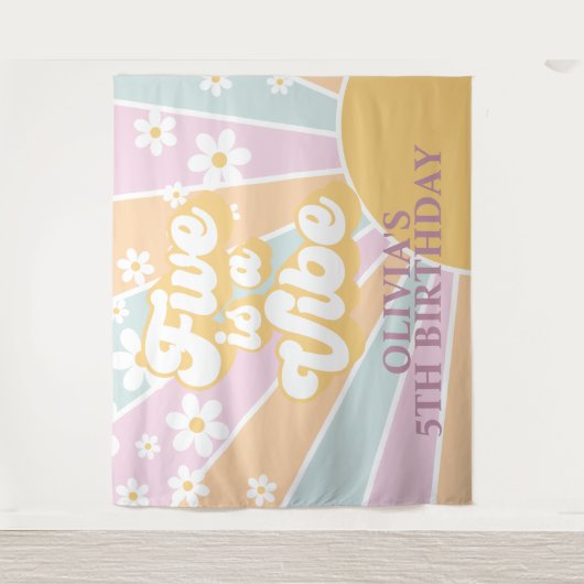 Retro Sunshine Two Groovy Pastel Daisy Birthday Ba Wandteppich (Vorderseite)