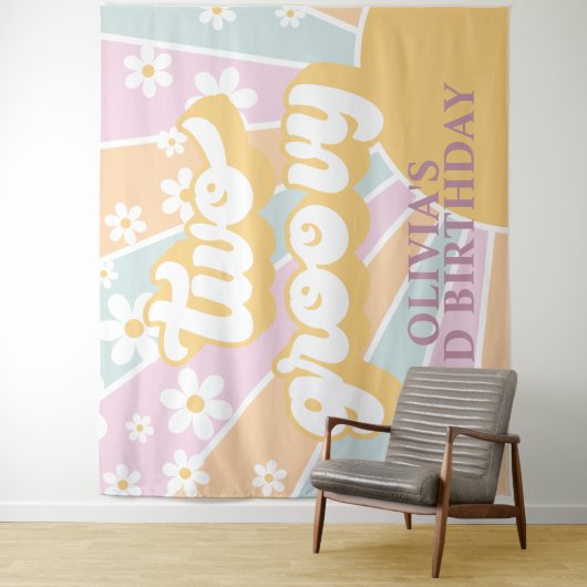 Retro Sunshine Two Groovy Pastel Daisy Birthday Ba Wandteppich (Beispiel)