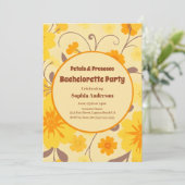 Retro Sunshine Yellow Flowers-Bachelorette Einladung (Stehend Vorderseite)
