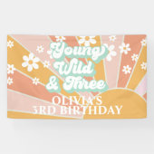 Retro Sunshine Young Wild Three Daisy Birthday Banner (Horizontal)